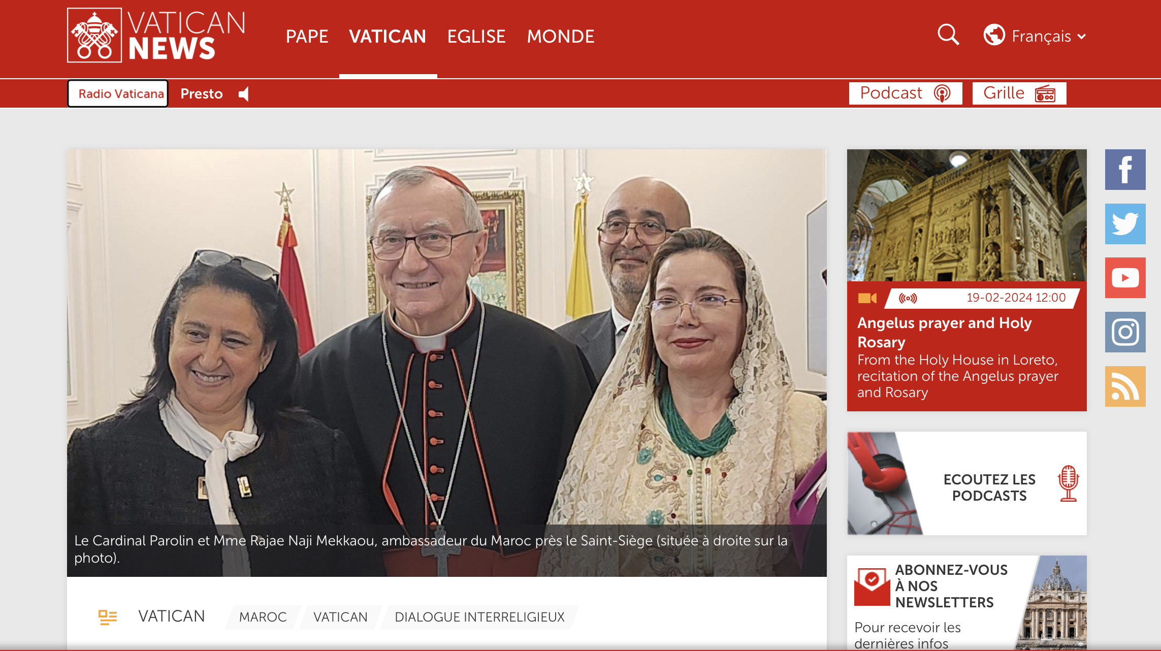 Le Maroc et le Saint-Siège réaffirment l'importance du dialogue interreligieux