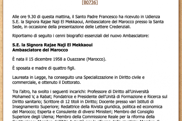 Le Lettere Credenziali dell’Ambasciatore del Marocco presso la Santa Sede, 26.09.2019  [B0736]