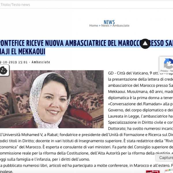 PONTEFICE RICEVE NUOVA AMBASCIATRICE DEL MAROCCO PRESSO SANTA SEDE, RAJAE NAJI EL MEKKAOUI